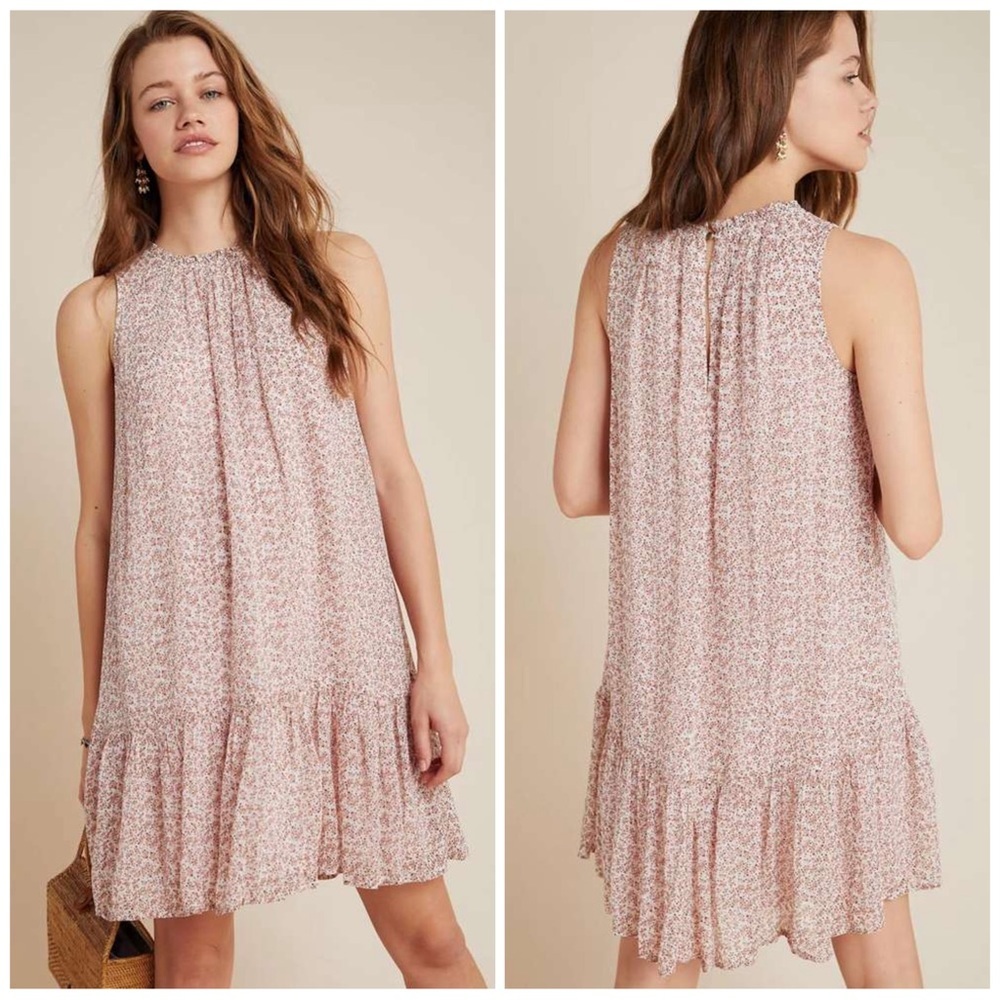 Anthropologie Pink Floral Mini Dress